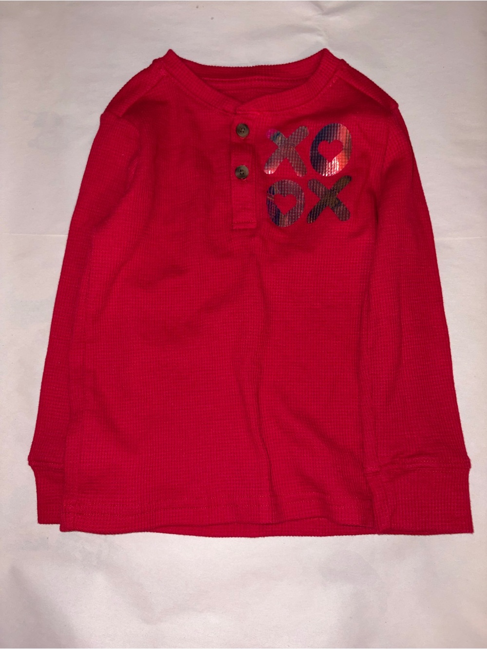 Boys Red Long-Sleeve Henley Top with XOXO Accent